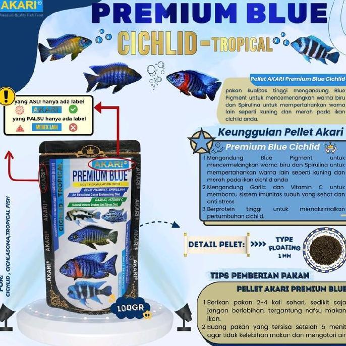 AKARI PREMIUM BLUE CICHLID CHICLID TROPICAL 100 gr makanan ikan pakan pelet ikan biru channa cichlid
