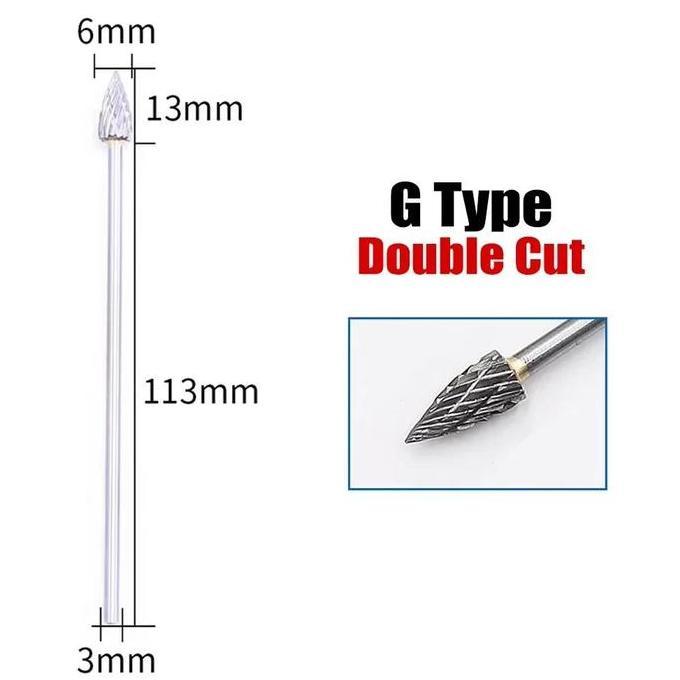 DELSMART COD Rotary Burr Isi 5 Pcs Gagang Panjang 100mm Shank 3mm Kepala 6mm Mata Bor Tuner Double C