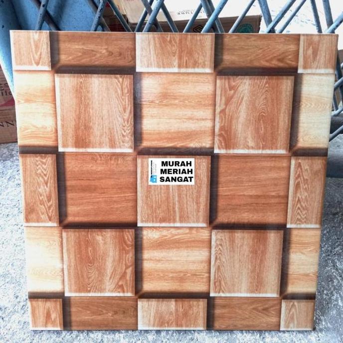 KERAMIK LANTAI 40X40 GLOSSY MENGKILAP COKELAT MOTIF KAYU KOTAK TIMBUL murah