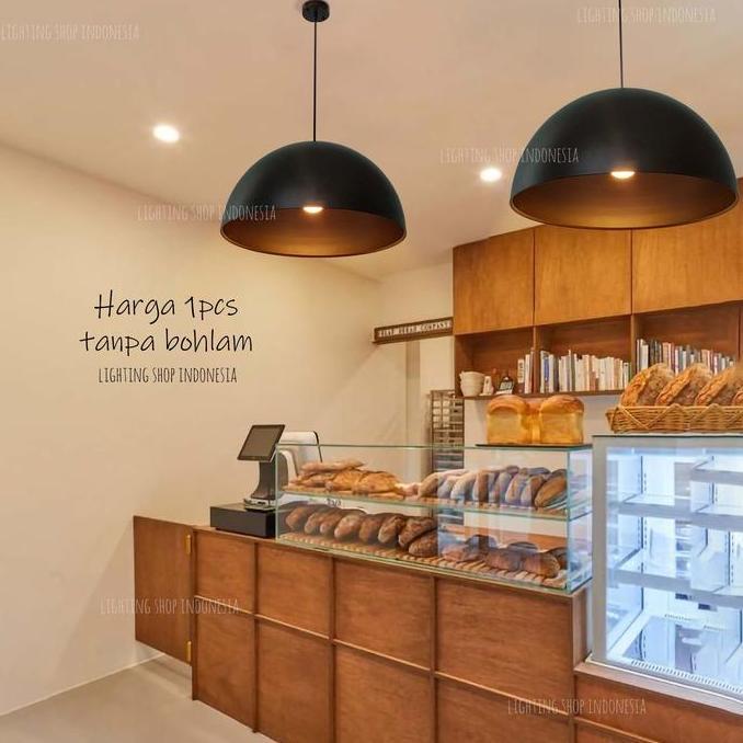Ready stock Lampu gantung kap besar diameter 50cm hitam hias industrial cafe resto