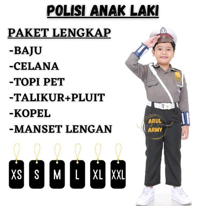 Ready COD BAJU SERAGAM POLISI ANAK SETELAN ANAK POLISI SERAGAM TK PAUD POCIL POLISI LANTAS ANAK KOST