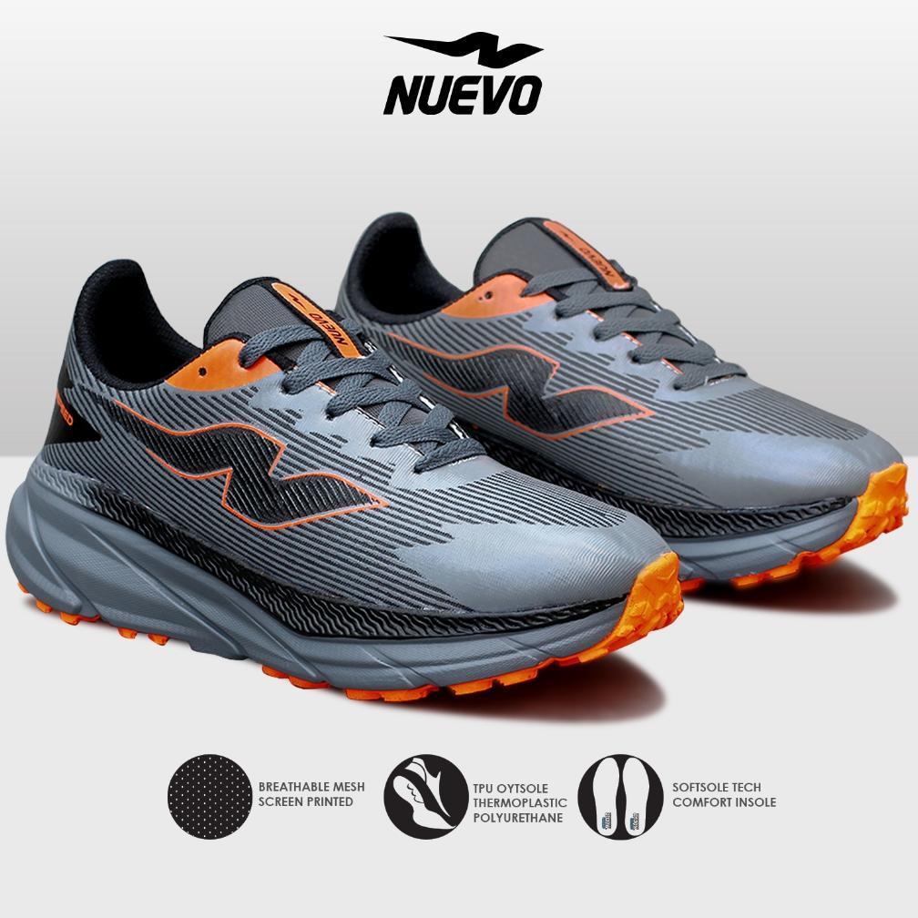 DISKON NUEVO - SEPATU RUNNING NUEVO CROSSPEED GREY/OREN OLAHRAGA LARI PRIA TRIAL SNEAKERS CASUAL SPO