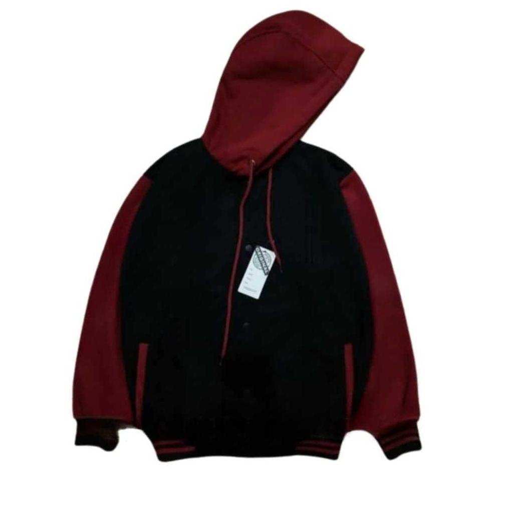 Big Sale Jaket Hoodie Varsity Hitam Cream Polos - Jaket Baseball Varsity Polos Model Kancing Premium