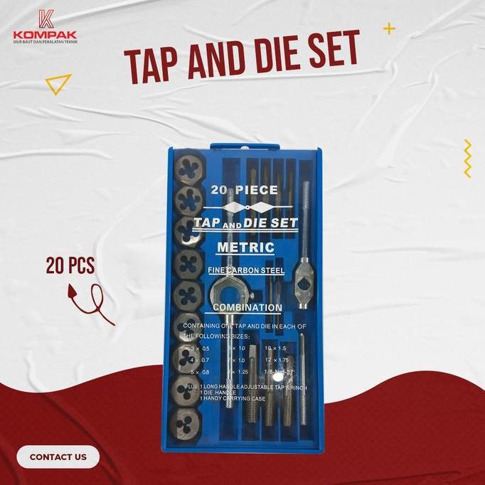 Hand Tap Set 20pcs Senai Snai Tapping Die Alat Pembuat Drat Luar Dalam