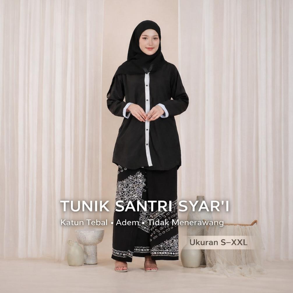 Terlaris Tunik Santri Muslimah SyarI Terbaru Baju Ngaji Wanita Lengan Panjang Adem & Longgar