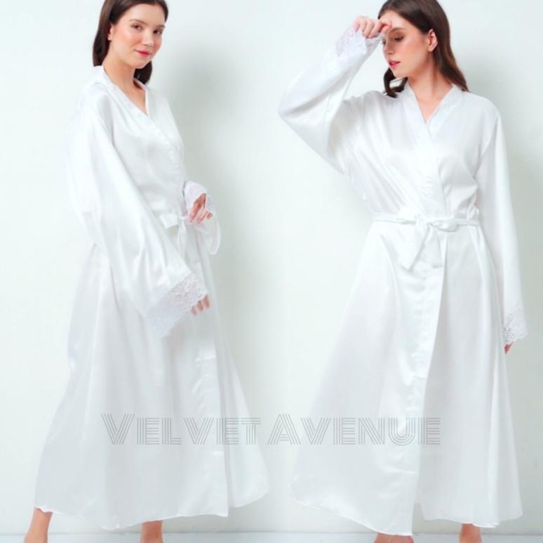 VA-Kimono Bride Hijab Muslim Panjang Muslimah Satin Silk Kimono Outer Make Up Mandi Kimono Tertutup 