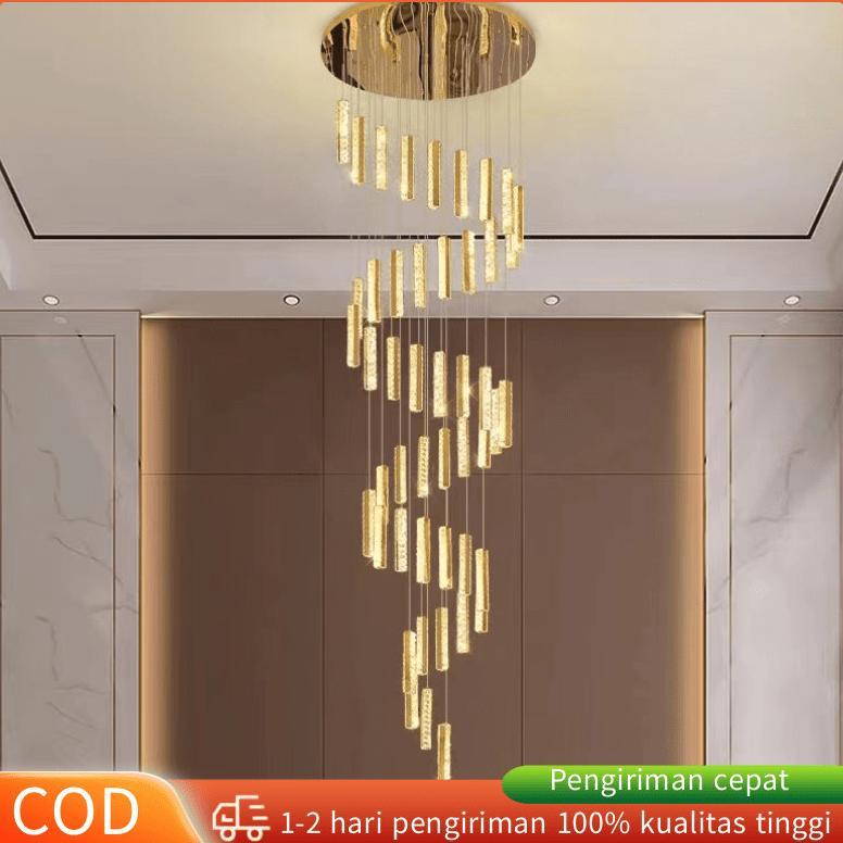 Lampu Gantung Tangga Ruang Tamu LED Revolving Lampu Gantung Kristal Ruang Makan Lampu Langit-langit 