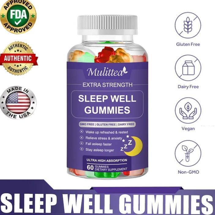 Mulittea  Sleep Melatonin 60pcs Gummies Helps relax the body and helps support a calm and relaxed me