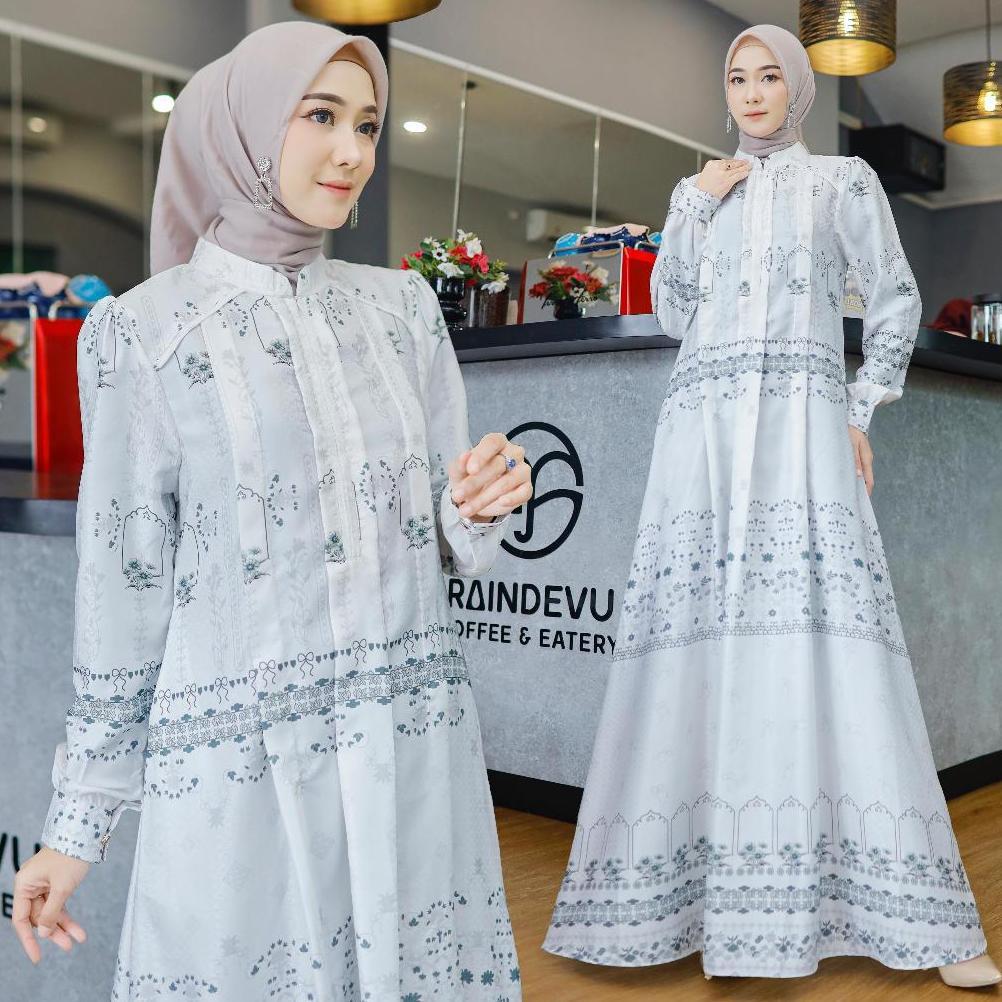 Premium Dress Kiara Gamis Silk Wanita Muslim Bahan Doby Luxury Print Terbaru Seragaman Pengajian Haj