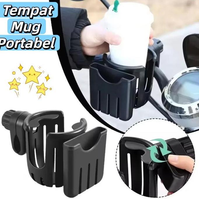 2-in-1 Cup Holder Motor Universal Tempat Sepeda/ Motor Portable Universal Cup Holder  Universal Stro