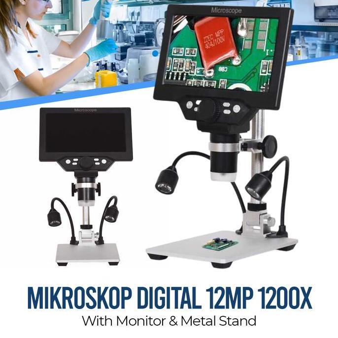 Mikroskop Digital 12MP 1200X Monitor  7inch & Metal Stand Led Microscope digital murah