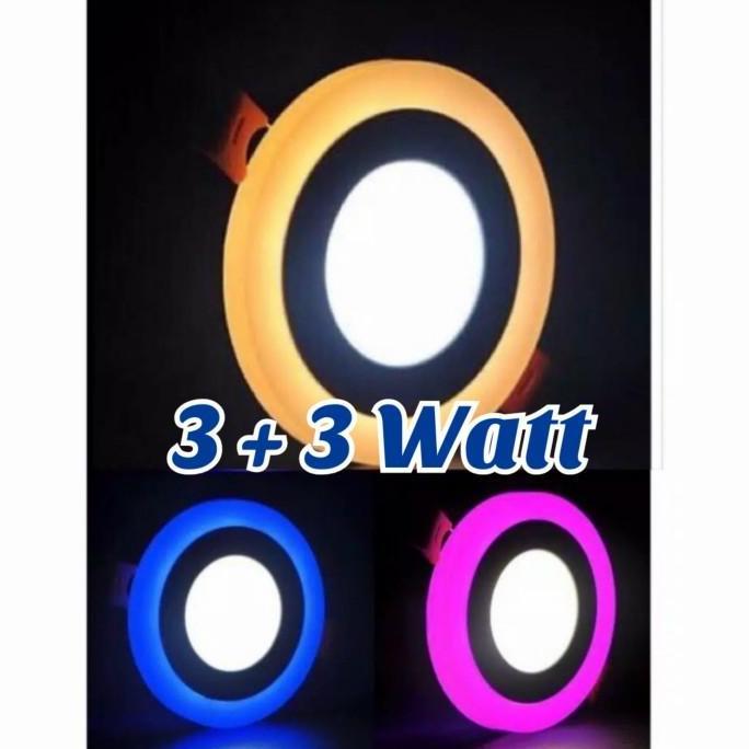 Lampu Downlight LED 2 Warna 3+3 Watt Bulat/Kotak/Biru/Kuning/Pink