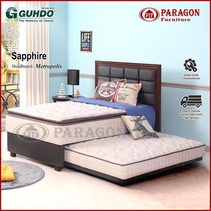 FYP GUHDO SPRING BED 2IN1 SAPPHIRE PILLOW TOP 90 100 120 140 160 180X200 HB METROPOLIS FULL SET - KA