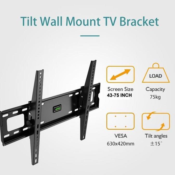 Bracket Braket Breket Brecket TV 40-75 Inch Standard  Tilt dengan Aksesori Baut Ring Fisher dan Manu