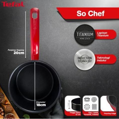 ORITO Tefal So Chef Saucepan 18 cm + Lid Titanium Coating panci anti lengket