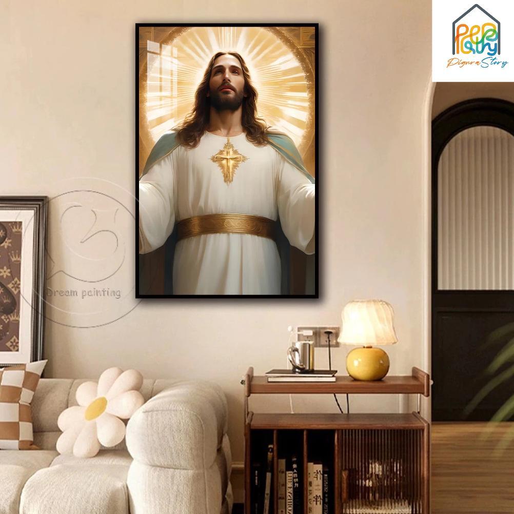 Discount 40X60CM Dekorasi Dinding Kristen Yesus di Ruang Tamu Lukisan Dinding Bulat Dekorasi Dinding