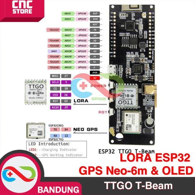 SPORTOV LILYGO TTGO T-Beam LORA ESP32 433MHz 915MHz GPS Neo-6m OLED 0.96 inc