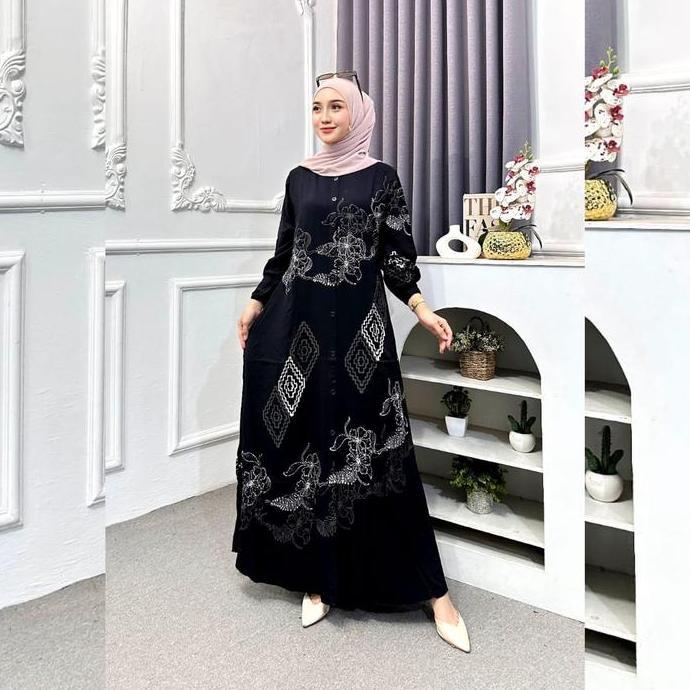 Naya Batik - Gamis Twill Ori Premium 2025 Berkualitas Motif Garis Batik Cap Malaman Bukan Sablon Bus