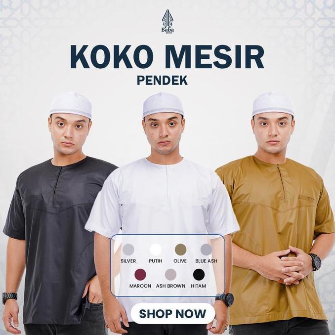 Baju Koko Mesir Babagaf Lengan Pendek Tanpa Kerah Santri Pria