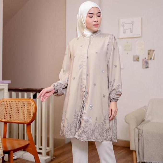 Inara Tunik Long Motif Bunga Muslim Atasan Wanita Katun Remaja Dewasa
