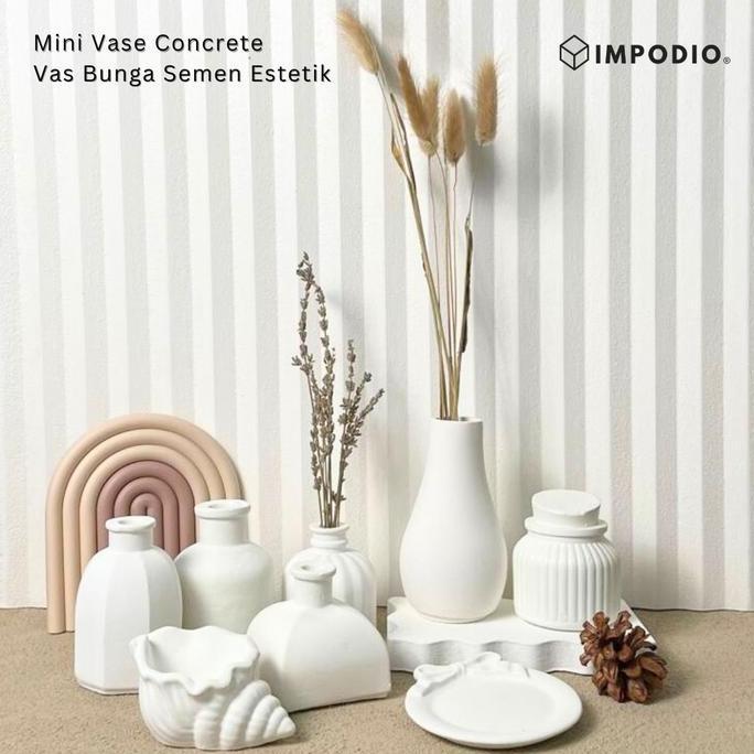 PROMO IMPODIO Mini Vase Concrete | Vas Bunga Semen Estetik & Pot Tanaman Kering | Dekorasi Meja Indu