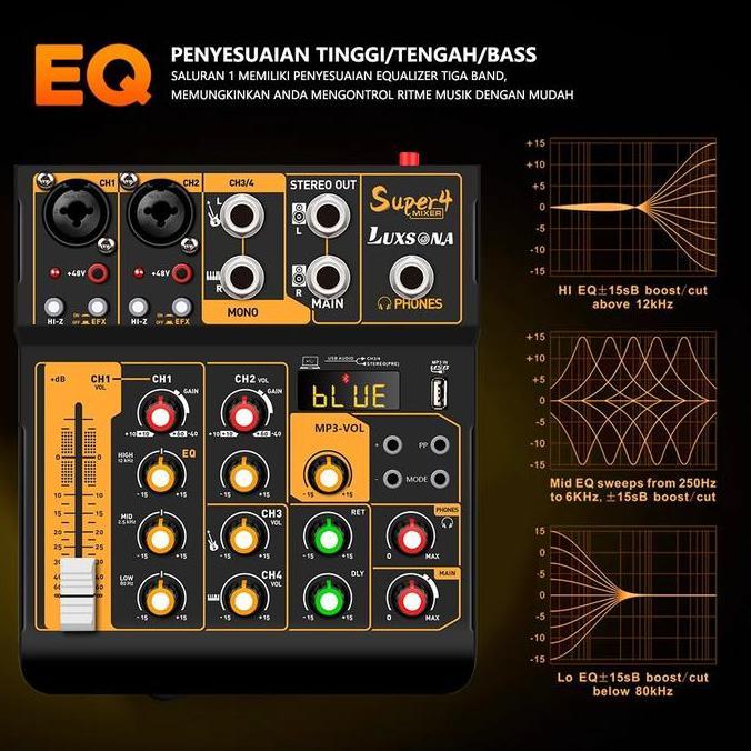 Raden_Stroom - Luxsona Mixer Audio 4 Channel Profesional Mini Mixer Amplifier Sound Card Usb Bluetoo