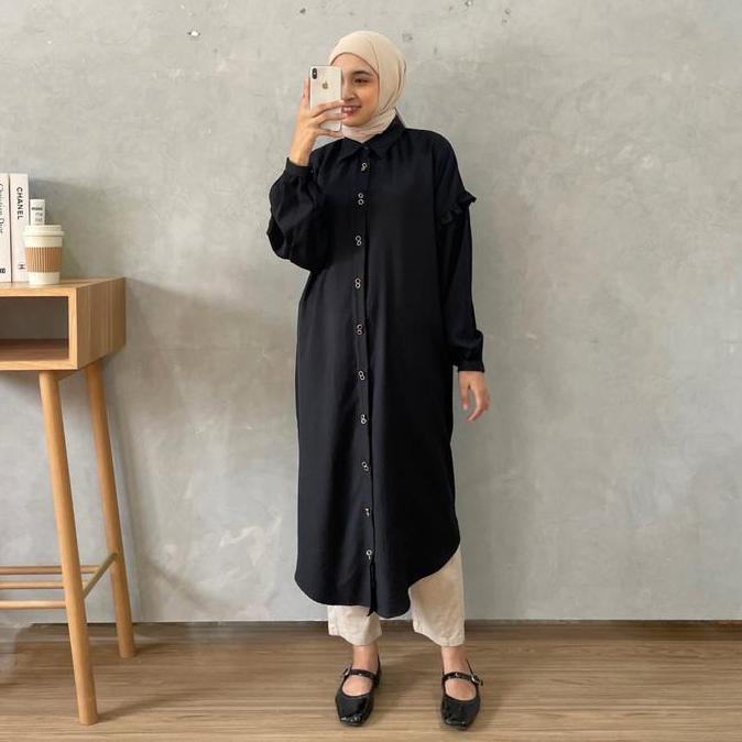 Eclemix Midi Dress Zumia | Gamis Wanita Polos Kancing Depan