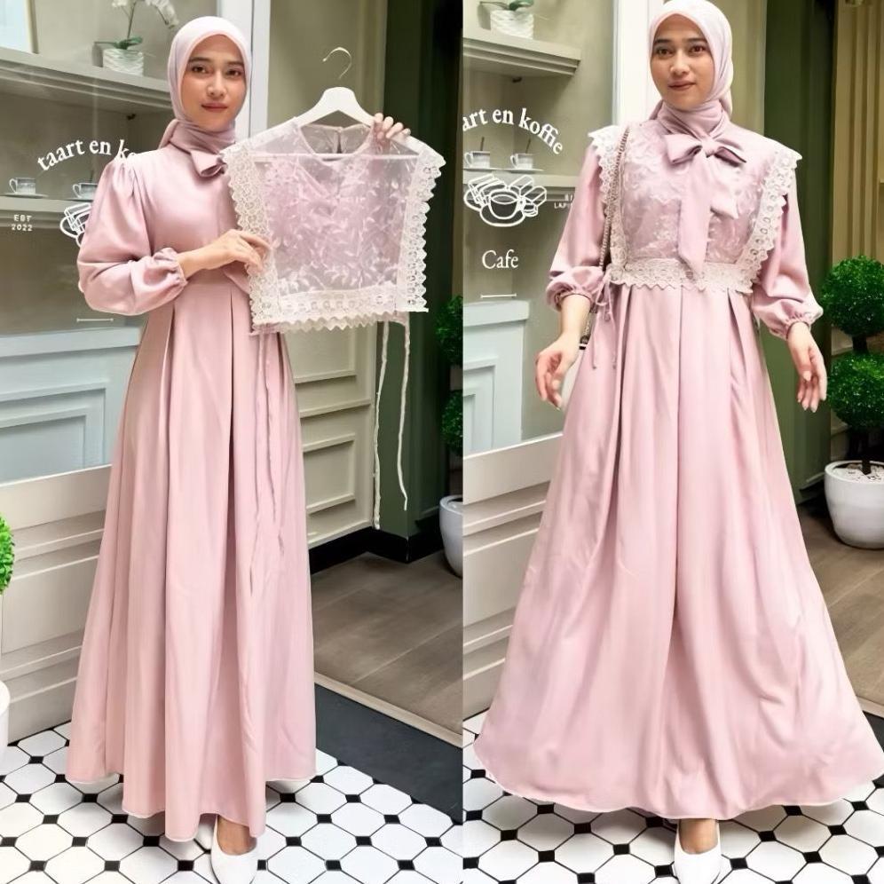 hemat maharaja elegance - dress putih gamis busui muslimah loli wanita model rompi tille bordir deng