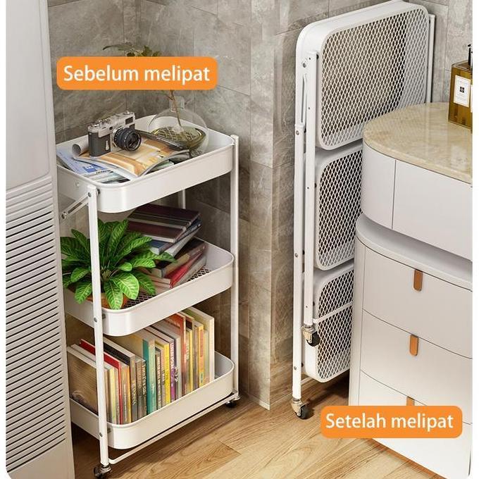 KIAMU Rak Troli Lipat Penyimpanan Kamar Mandi Dapur Tidur Beroda Minimalis