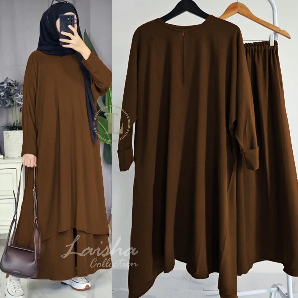 Favorit (Bisa Cod) Laisha Collection One Set Tunik Malayu Atasan + Rok Crinkle Airflow Jumbo / Kafta