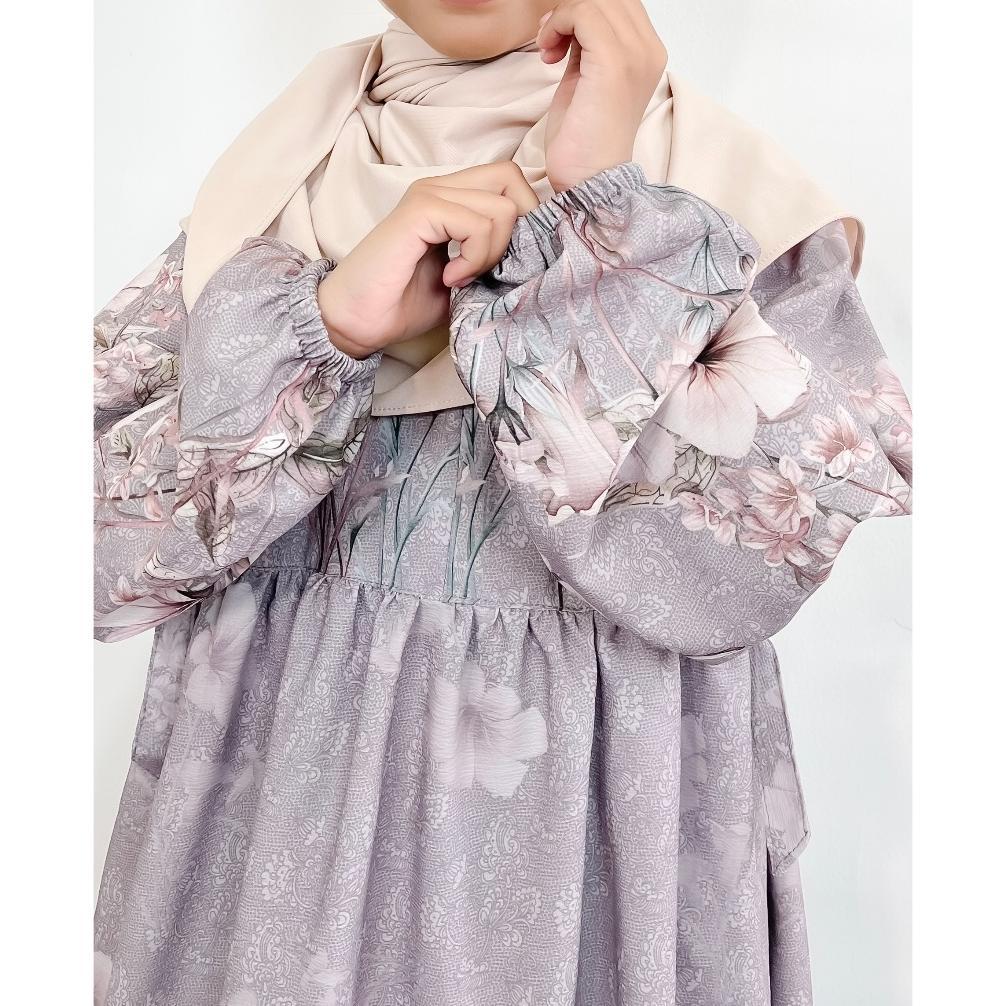 premium haura baju gamis muslim couple ibu dan anak motif bunga cocok untuk lebaran