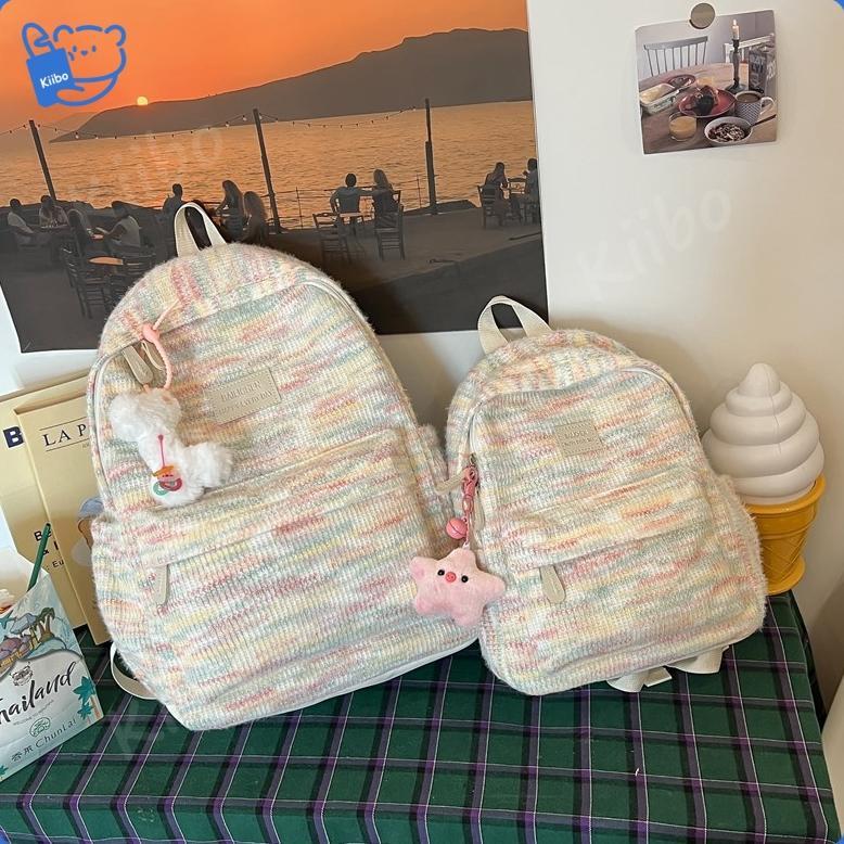 ORIGINAL PELANGI MEWAH RAJUTAN TAS SEKOLAH WANITA TAS SEKOLAH PELANGI VOLUME TINGGI TAS TRENDI TAS