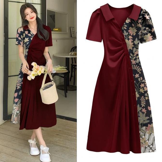 DF336 >> Dress Batik Kantor Lengan Pendek Dress Kekinian Motif Pesta Kondangan Terbaru Dress Natal M