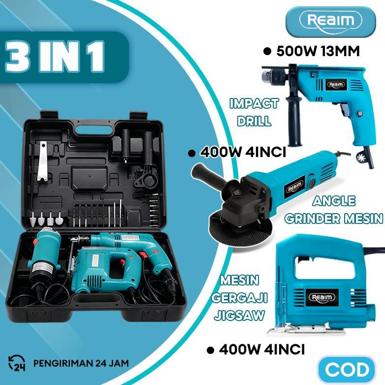 BEST SELLER REAIM BOR DAN GERINDA DAN JIGSAW 3 IN 1  MESIN BOR LISTRIK BOR GERINDA PAKET BOR DAN GER