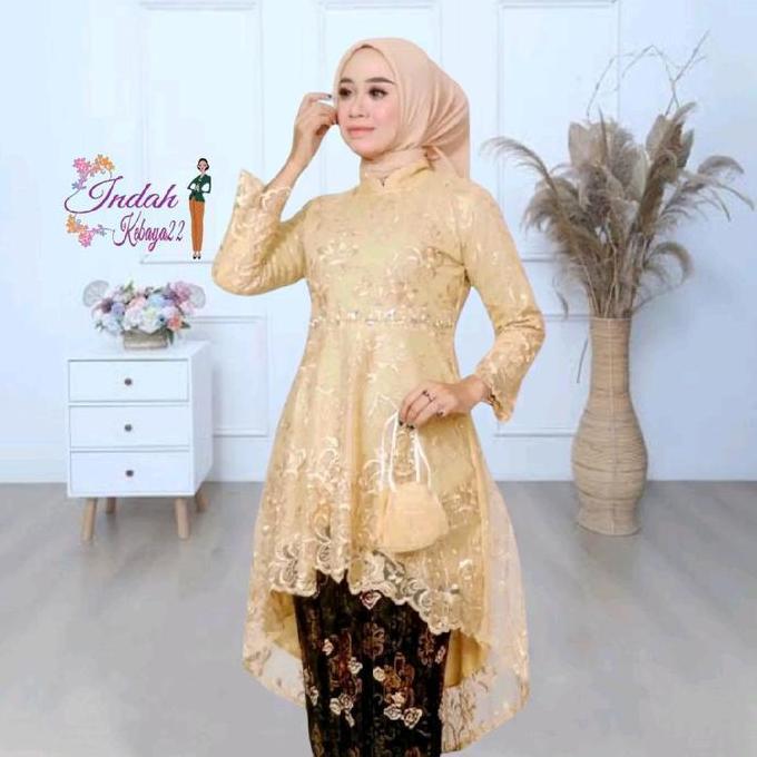 DB282 - Atasan Kebaya Tunik Lesti Brokat Tile Payet Mutiara Modern Elegan Dress Natal Wisuda Lamaran