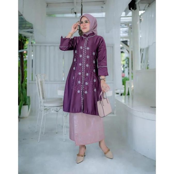 DV45 - Stelan Kebaya Kurung Melayu Payet Tabur Kebaya Tunik Seragam Kondangan Pesta Baju Kurung Mala