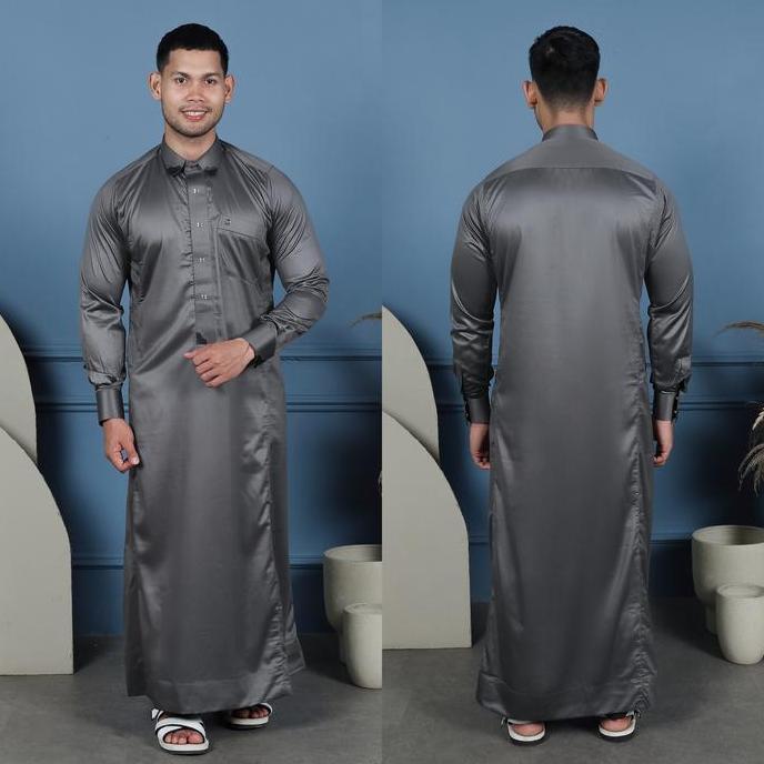 Best Promo, Gamis Saudi Pria Manset Al Zahra Dewasa Az-1838 (Gunmetal Grey)