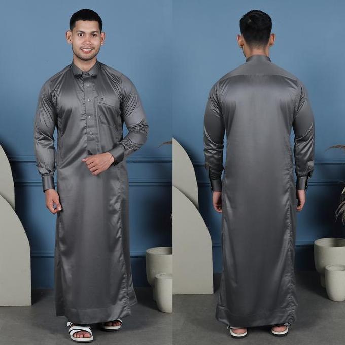 Hot Sale, Gamis Saudi Pria Manset Al Zahra Dewasa Az-1838 (Gunmetal Grey)