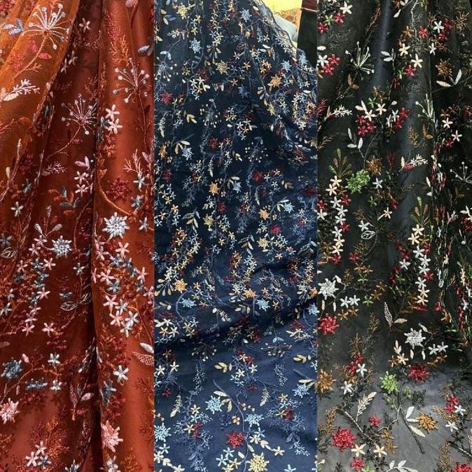 DA33 >> Kain Tile Premium II - Bahan/Kain Brokat Brukat Meteran Mewah / Kain Tile Tulle Bordir Motif