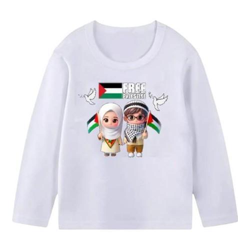 BL100 - baju gaza kaos save palestina oblong anak cewek cowok lengan panjang