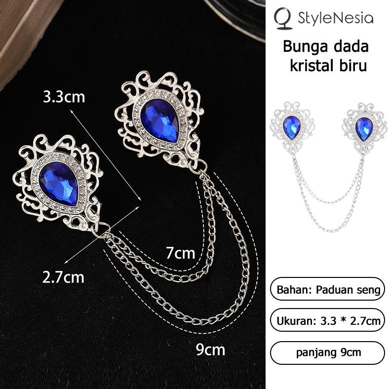 1set Pin Bros Kerah Kemeja Rantai Rumbai Lapel Pin Bros Jas Rantai Pin Kerah Kemeja Brooch Kristal B