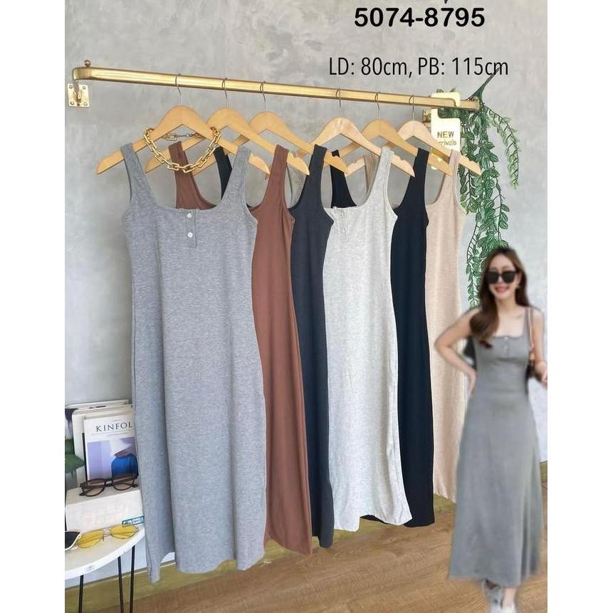 DS369 >> Midi Dres korea style / Dres wanita button rib premium / Dres wanita Casual Baju Panjang Re