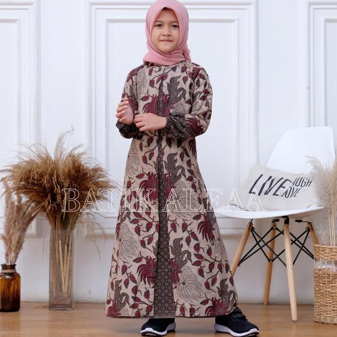 GAMIS ANAK LOMPONG MERAH TERBARU Cantik Katun Motif Muslim Nyaman Dress Batik Termurah