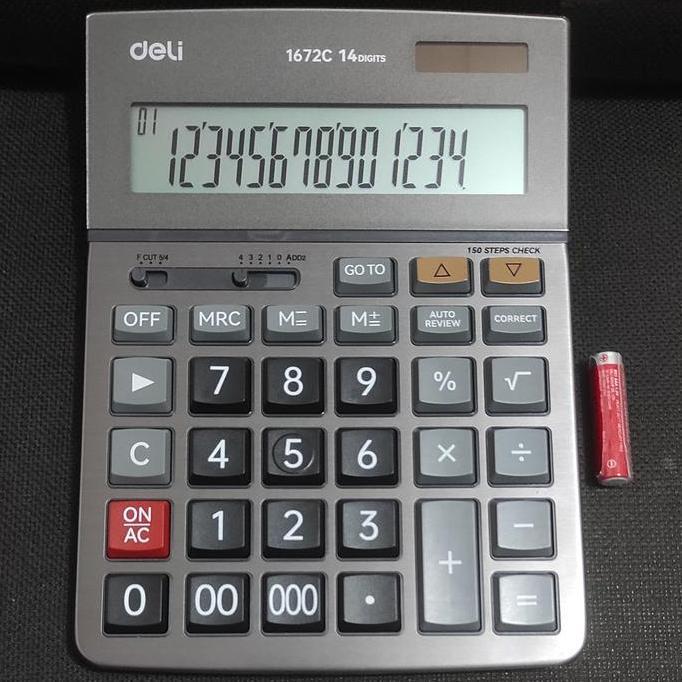 NEW Kalkulator Besar 14 Digit Cek Ulang Metal Baterai AAA A3 Deli E1672