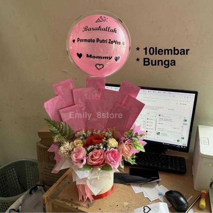 Pembuatan Buket uang balon kado Bloom Box Large Buket Bunga coklat KS