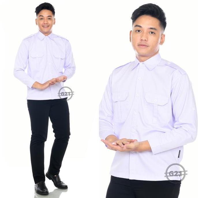 Kemeja PDH PDL PNS Putih Hitam Pria Lengan Panjang Kerja Kantor Bahan Katun Drill
