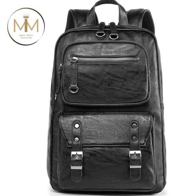 [Max-Mor] M198 Tas Ransel Kulit Pria Tas Backpack Pria Bags Kulit Pria Premium Hitam Tas Ransel KS