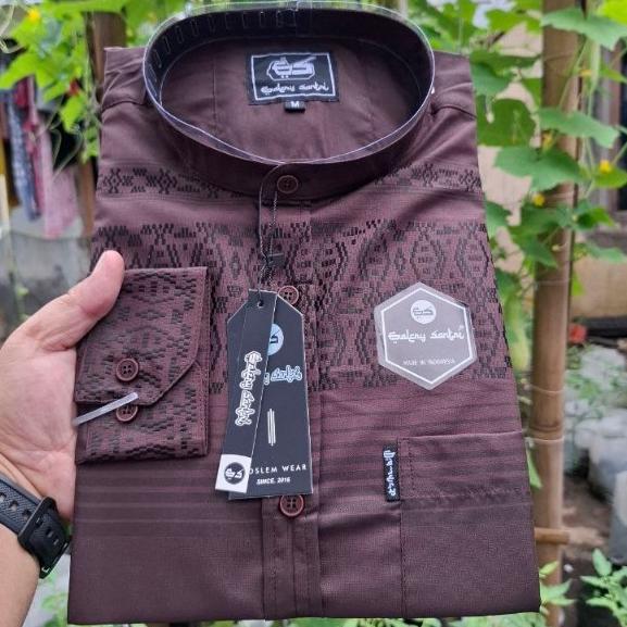 Limited Galery Santri Baju Koko Pria Lengan Panjang Kerah Sanghai Motif Salur Katun Madinah