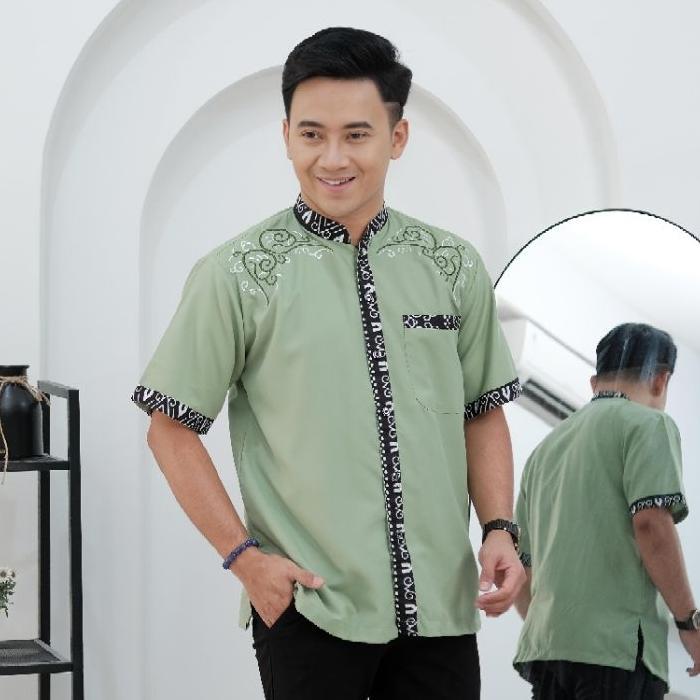 Gratong Baju Koko Pendek Kombinasi Batik Model 03