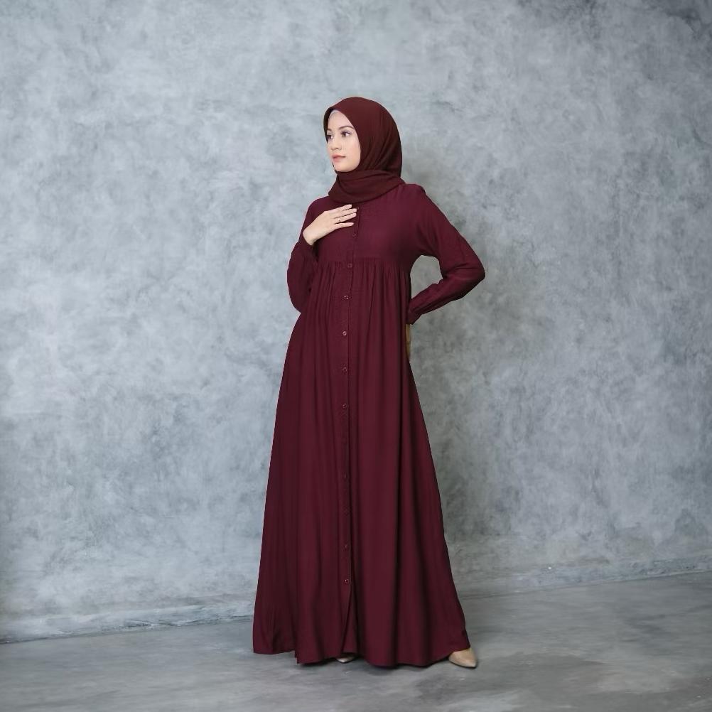 Grosir Gamis Polos Rayon Tebal || Homedress Rayon Twill Busui Kancing Depan || Dress Wanita Modern K